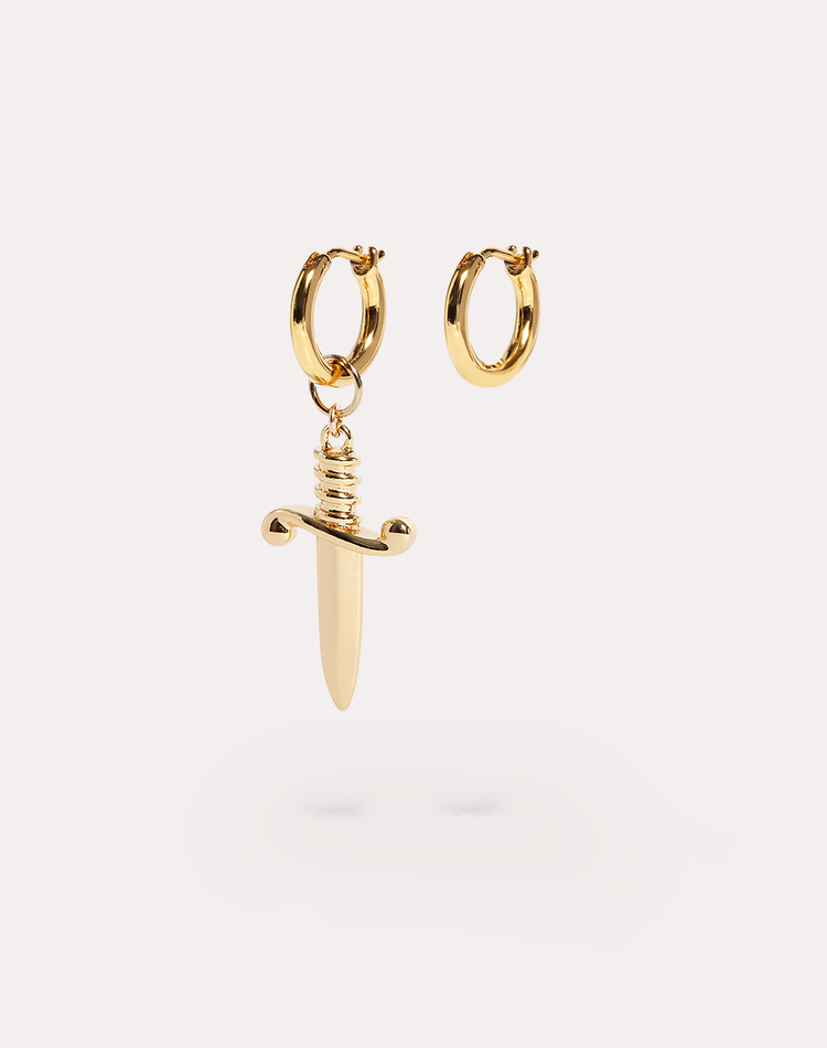 Dagger Earring Charm on Mili Gold Hoops